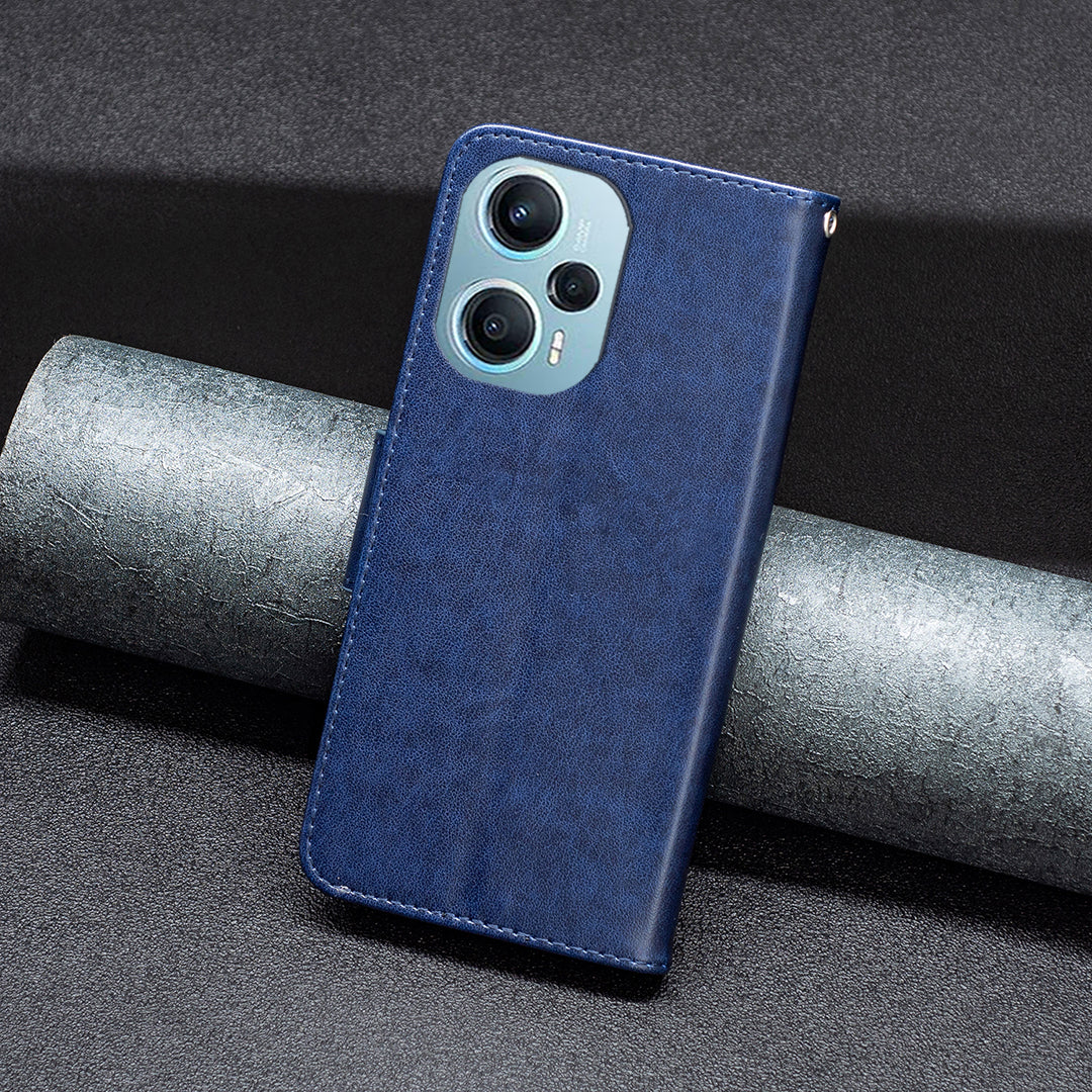 For Xiaomi Poco F5 5G / Redmi Note 12 Turbo Wallet Phone Case Butterfly Imprinted Leather Flip Cover with Strap