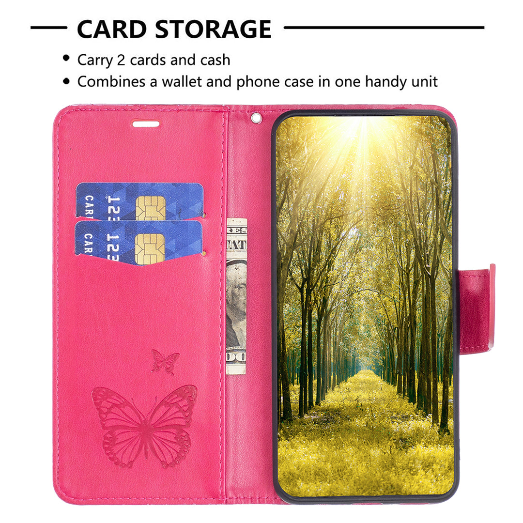 For Xiaomi Poco F5 5G / Redmi Note 12 Turbo Wallet Phone Case Butterfly Imprinted Leather Flip Cover with Strap