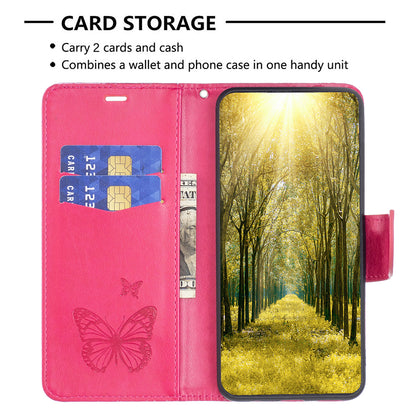 For Xiaomi Poco F5 5G / Redmi Note 12 Turbo Wallet Phone Case Butterfly Imprinted Leather Flip Cover with Strap