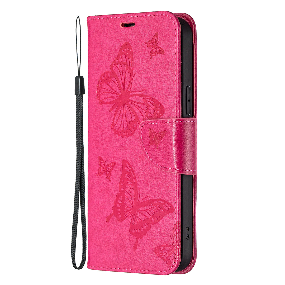 For Xiaomi Poco F5 5G / Redmi Note 12 Turbo Wallet Phone Case Butterfly Imprinted Leather Flip Cover with Strap