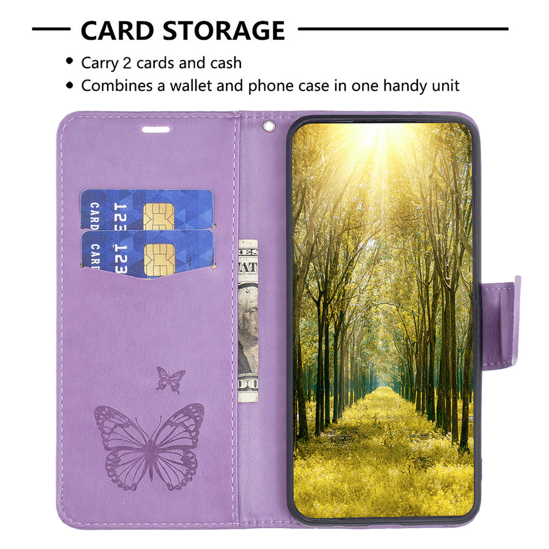 For Xiaomi Poco F5 5G / Redmi Note 12 Turbo Wallet Phone Case Butterfly Imprinted Leather Flip Cover with Strap
