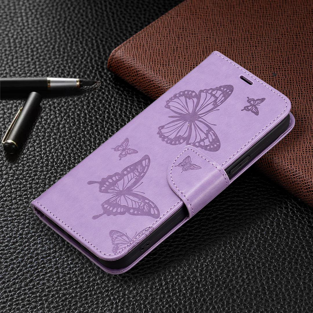 For Xiaomi Poco F5 5G / Redmi Note 12 Turbo Wallet Phone Case Butterfly Imprinted Leather Flip Cover with Strap