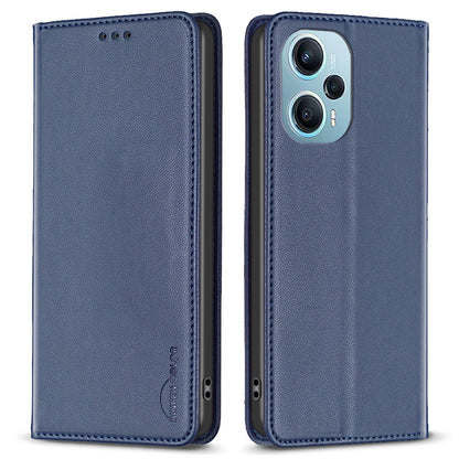BINFEN COLOR BF18 For Xiaomi Poco F5 5G / Redmi Note 12 Turbo PU Leather Phone Case Card Slot Stand Phone Cover