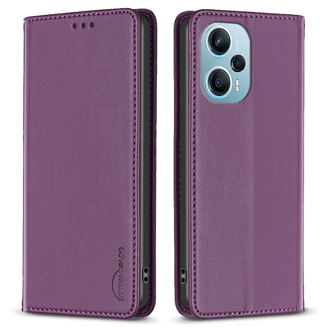 BINFEN COLOR BF18 For Xiaomi Poco F5 5G / Redmi Note 12 Turbo PU Leather Phone Case Card Slot Stand Phone Cover