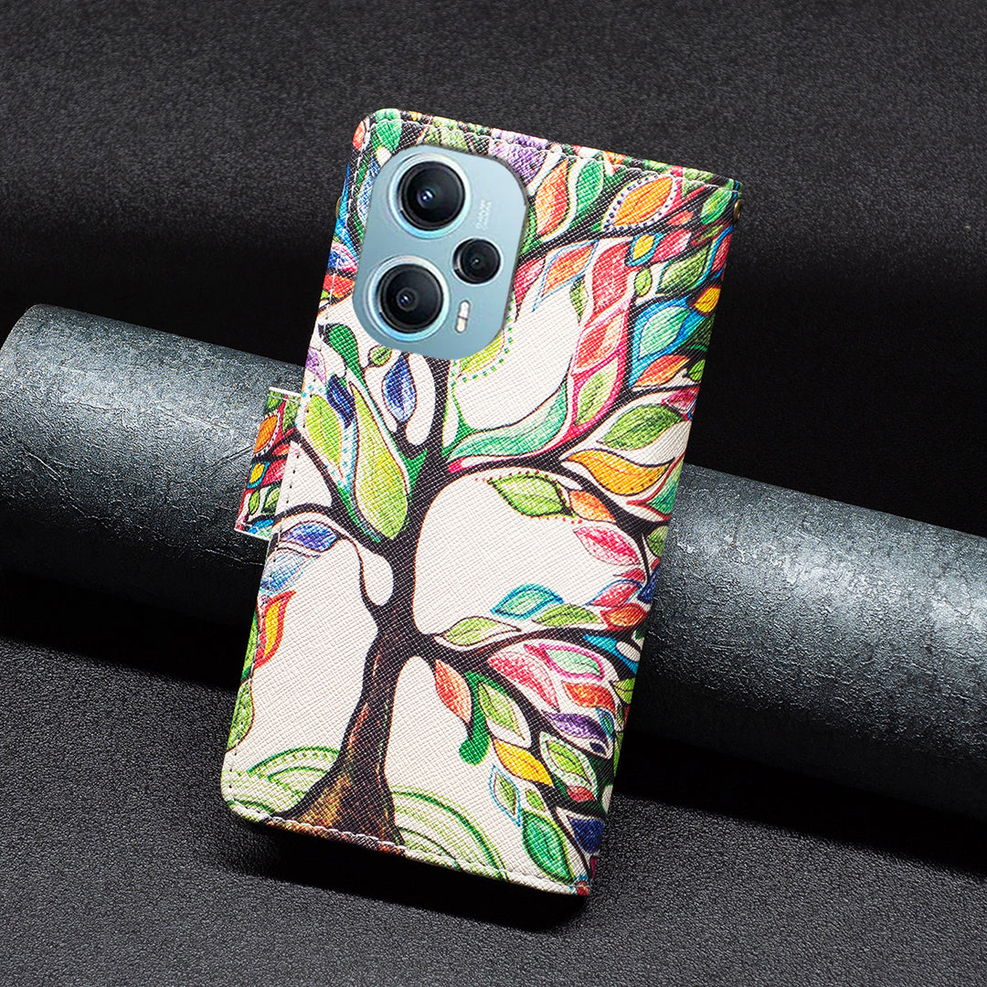 For Xiaomi Poco F5 5G / Redmi Note 12 Turbo BF03 Leather Wallet Stand Phone Case Zipper Pocket Pattern Printing Cover