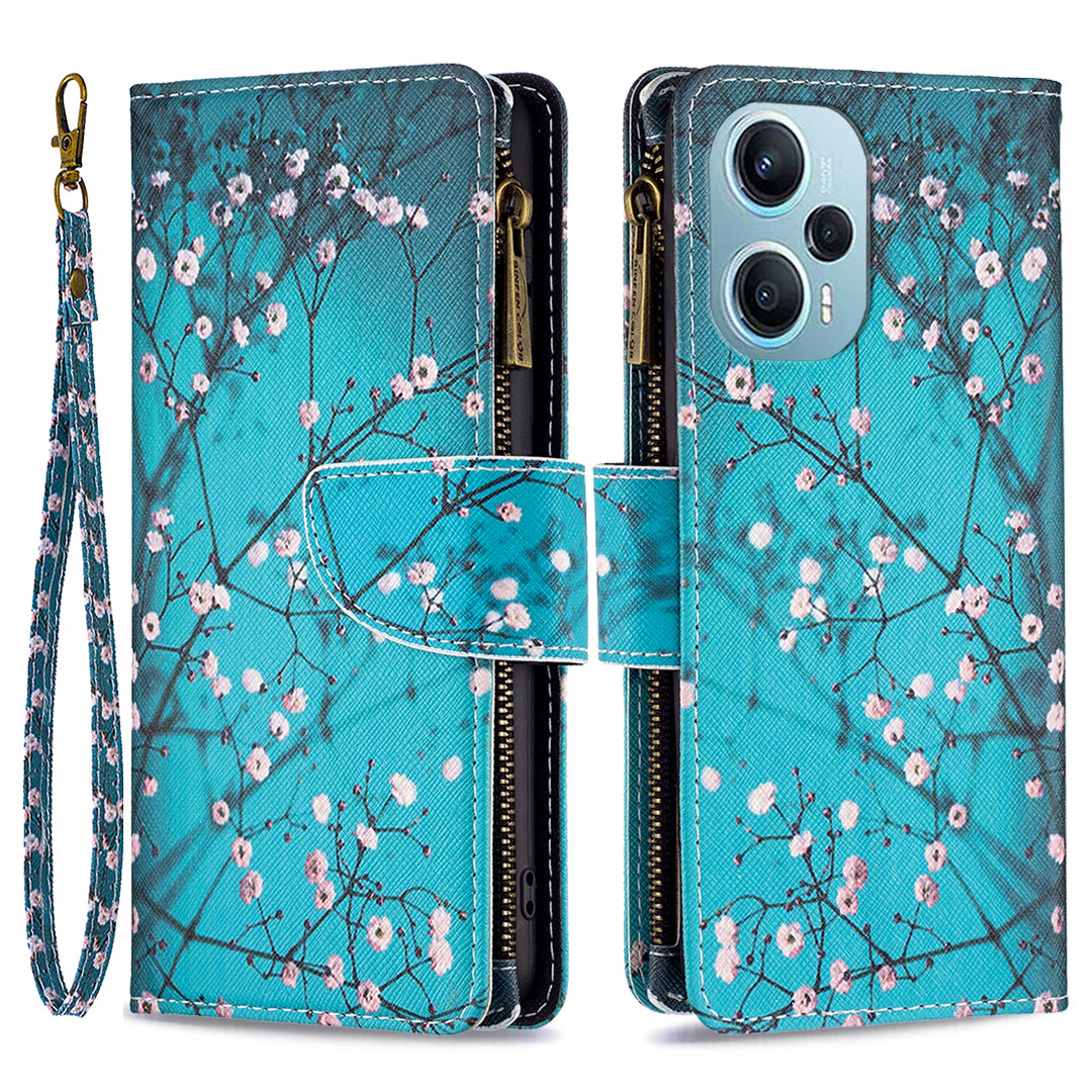 For Xiaomi Poco F5 5G / Redmi Note 12 Turbo BF03 Leather Wallet Stand Phone Case Zipper Pocket Pattern Printing Cover