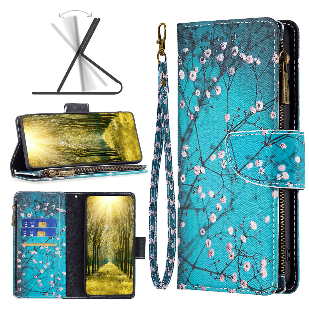 For Xiaomi Poco F5 5G / Redmi Note 12 Turbo BF03 Leather Wallet Stand Phone Case Zipper Pocket Pattern Printing Cover