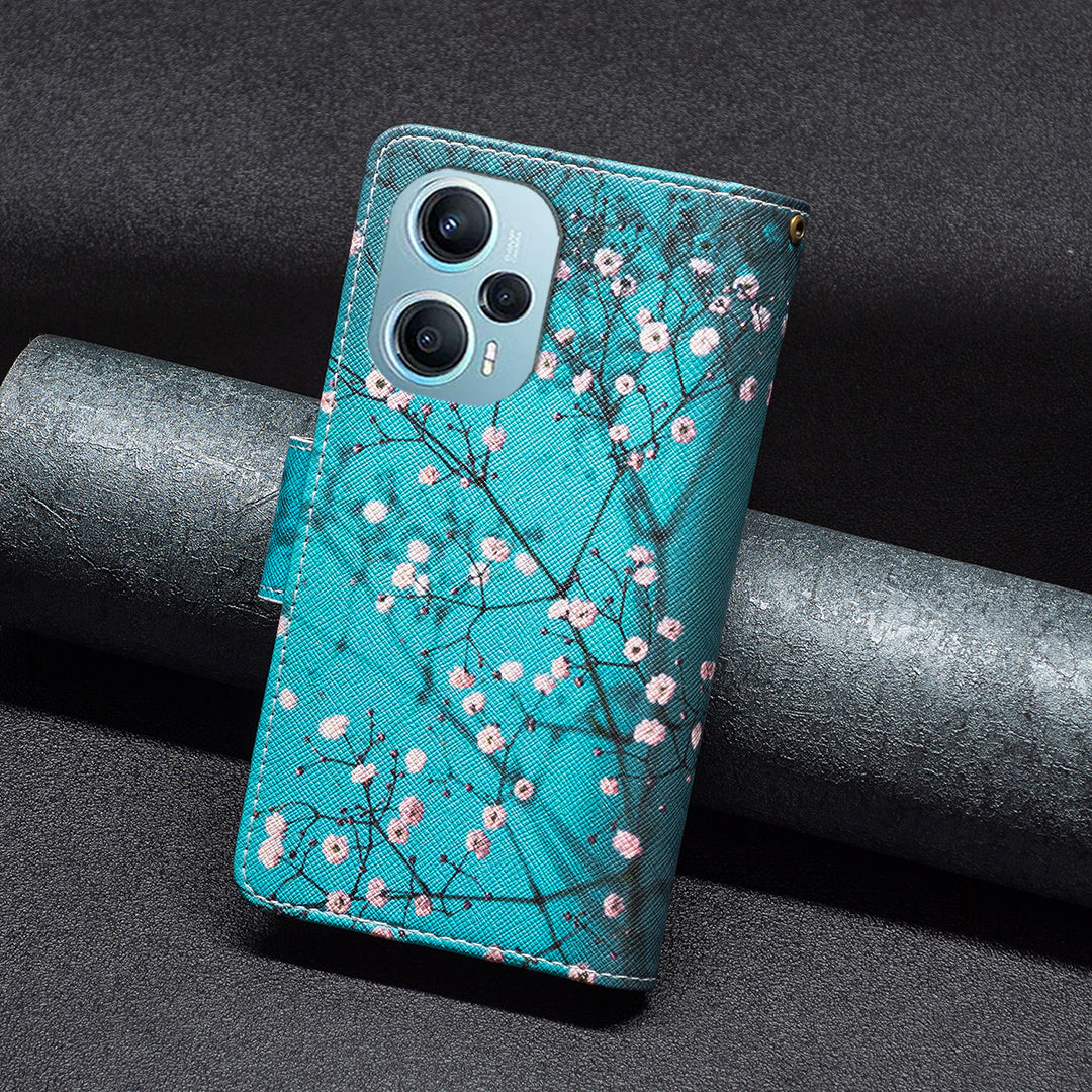 For Xiaomi Poco F5 5G / Redmi Note 12 Turbo BF03 Leather Wallet Stand Phone Case Zipper Pocket Pattern Printing Cover