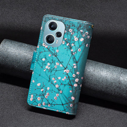 For Xiaomi Poco F5 5G / Redmi Note 12 Turbo BF03 Leather Wallet Stand Phone Case Zipper Pocket Pattern Printing Cover