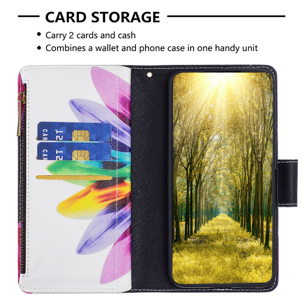 For Xiaomi Poco F5 5G / Redmi Note 12 Turbo BF03 Leather Wallet Stand Phone Case Zipper Pocket Pattern Printing Cover