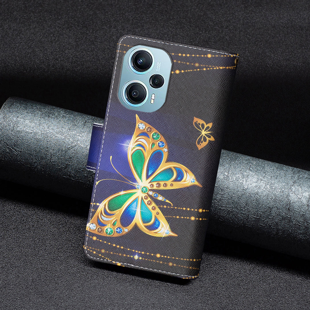 For Xiaomi Poco F5 5G / Redmi Note 12 Turbo BF03 Leather Wallet Stand Phone Case Zipper Pocket Pattern Printing Cover