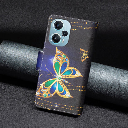 For Xiaomi Poco F5 5G / Redmi Note 12 Turbo BF03 Leather Wallet Stand Phone Case Zipper Pocket Pattern Printing Cover