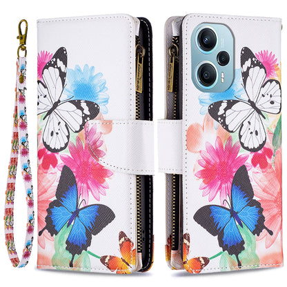 For Xiaomi Poco F5 5G / Redmi Note 12 Turbo BF03 Leather Wallet Stand Phone Case Zipper Pocket Pattern Printing Cover