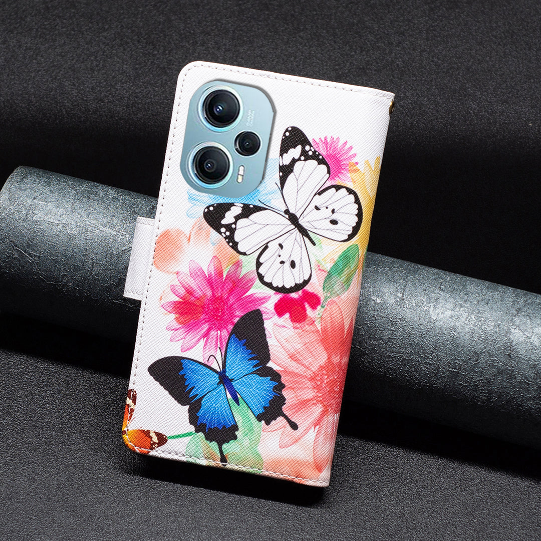 For Xiaomi Poco F5 5G / Redmi Note 12 Turbo BF03 Leather Wallet Stand Phone Case Zipper Pocket Pattern Printing Cover