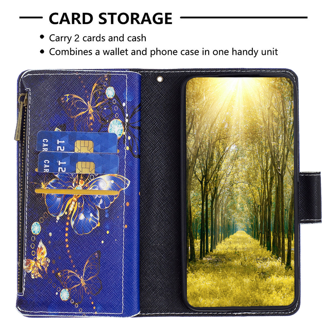 For Xiaomi Poco F5 5G / Redmi Note 12 Turbo BF03 Leather Wallet Stand Phone Case Zipper Pocket Pattern Printing Cover