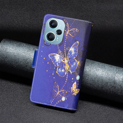 For Xiaomi Poco F5 5G / Redmi Note 12 Turbo BF03 Leather Wallet Stand Phone Case Zipper Pocket Pattern Printing Cover