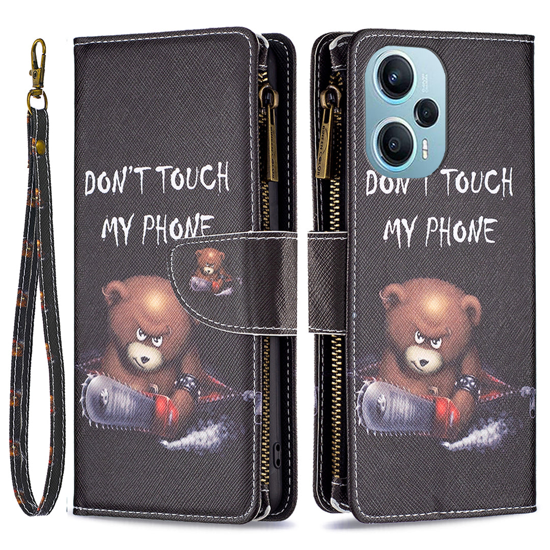 For Xiaomi Poco F5 5G / Redmi Note 12 Turbo BF03 Leather Wallet Stand Phone Case Zipper Pocket Pattern Printing Cover