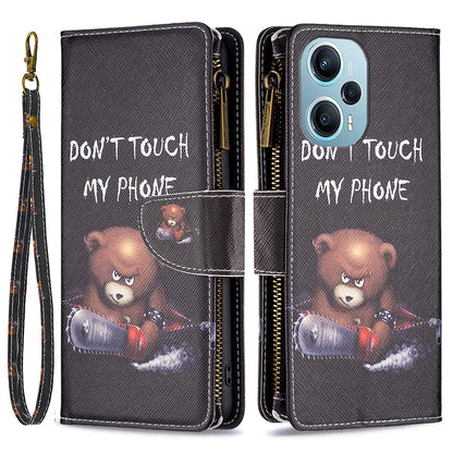 For Xiaomi Poco F5 5G / Redmi Note 12 Turbo BF03 Leather Wallet Stand Phone Case Zipper Pocket Pattern Printing Cover