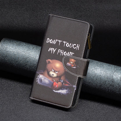 For Xiaomi Poco F5 5G / Redmi Note 12 Turbo BF03 Leather Wallet Stand Phone Case Zipper Pocket Pattern Printing Cover