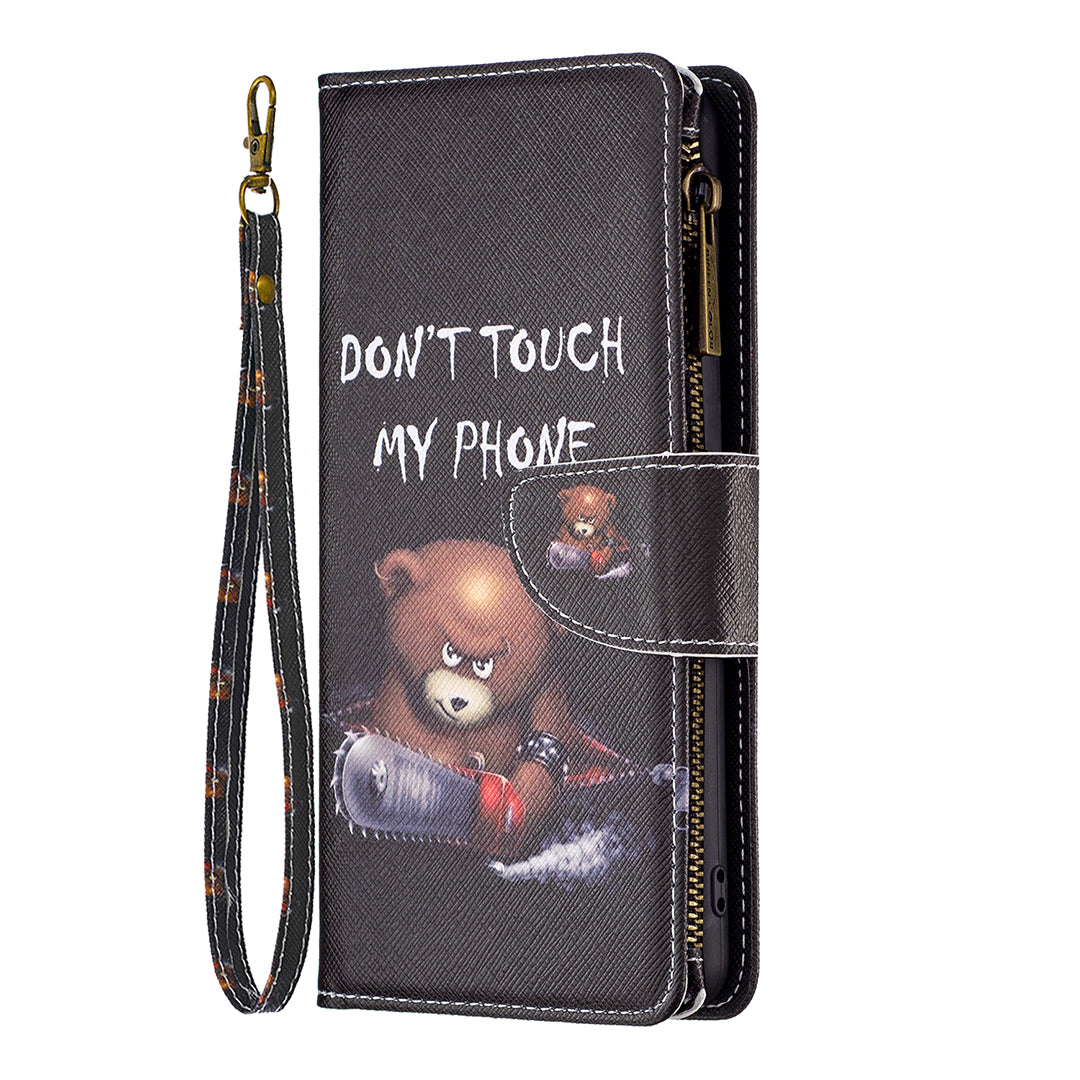 For Xiaomi Poco F5 5G / Redmi Note 12 Turbo BF03 Leather Wallet Stand Phone Case Zipper Pocket Pattern Printing Cover