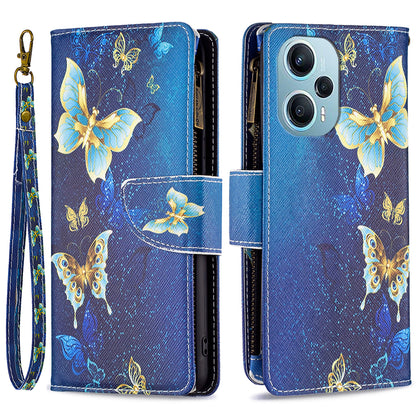 For Xiaomi Poco F5 5G / Redmi Note 12 Turbo BF03 Leather Wallet Stand Phone Case Zipper Pocket Pattern Printing Cover