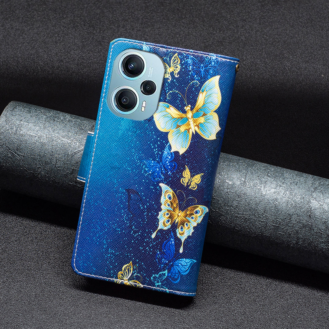 For Xiaomi Poco F5 5G / Redmi Note 12 Turbo BF03 Leather Wallet Stand Phone Case Zipper Pocket Pattern Printing Cover