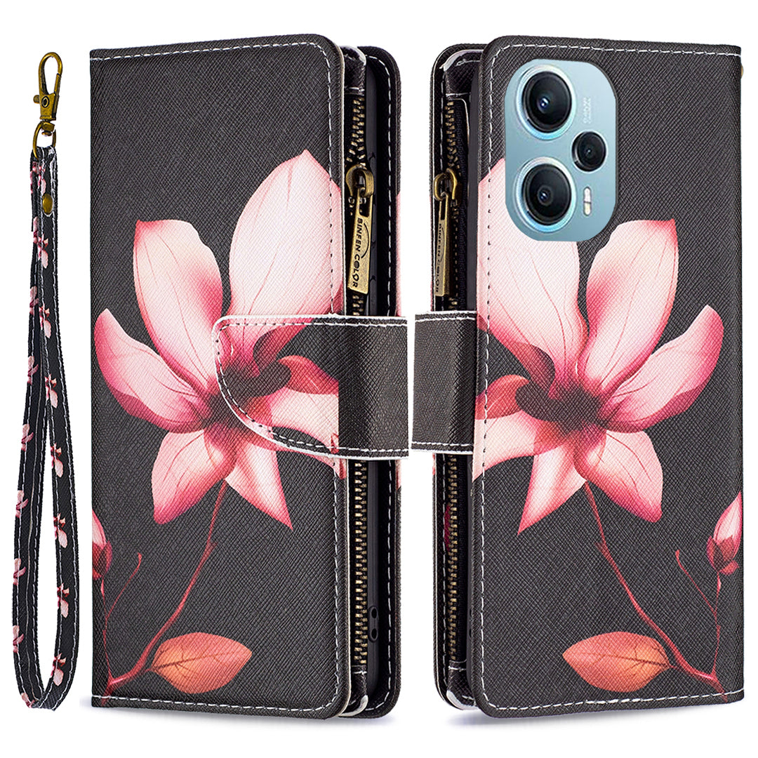 For Xiaomi Poco F5 5G / Redmi Note 12 Turbo BF03 Leather Wallet Stand Phone Case Zipper Pocket Pattern Printing Cover