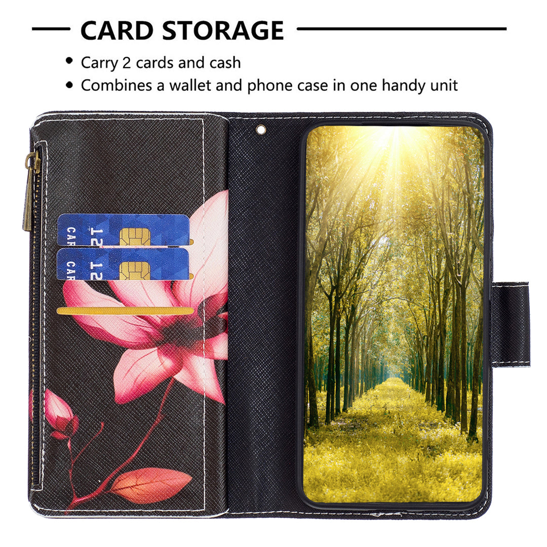 For Xiaomi Poco F5 5G / Redmi Note 12 Turbo BF03 Leather Wallet Stand Phone Case Zipper Pocket Pattern Printing Cover