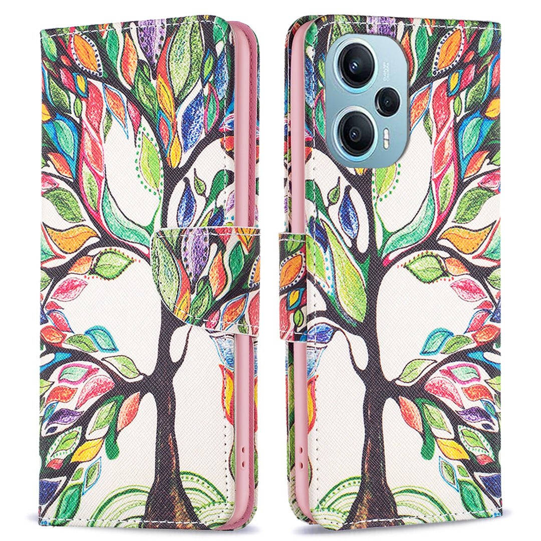 For Xiaomi Poco F5 5G / Redmi Note 12 Turbo Pattern Printing Anti-drop Phone Case Leather Wallet Stand Cover