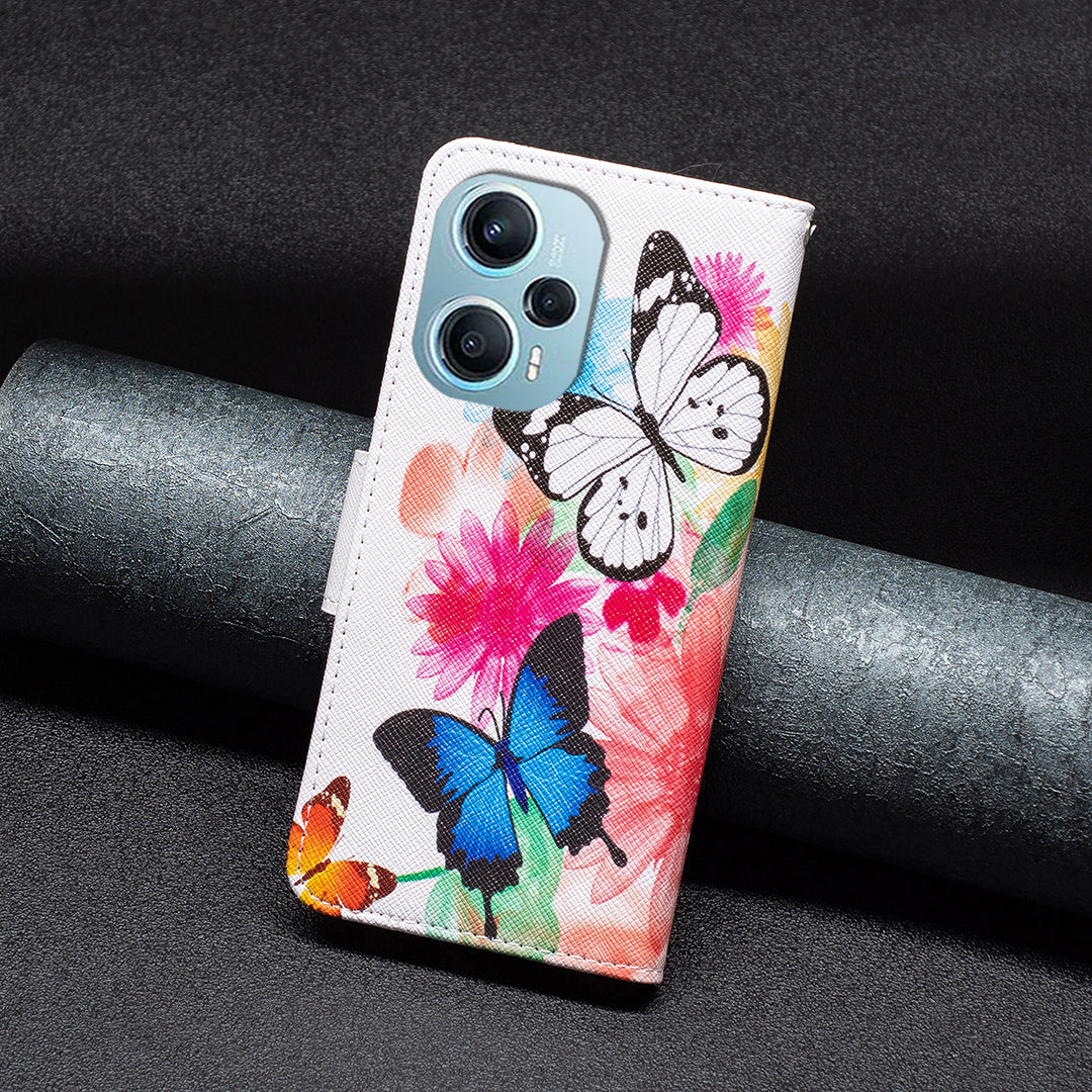 For Xiaomi Poco F5 5G / Redmi Note 12 Turbo Pattern Printing Anti-drop Phone Case Leather Wallet Stand Cover