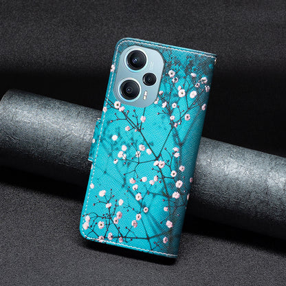 For Xiaomi Poco F5 5G / Redmi Note 12 Turbo Pattern Printing Anti-drop Phone Case Leather Wallet Stand Cover