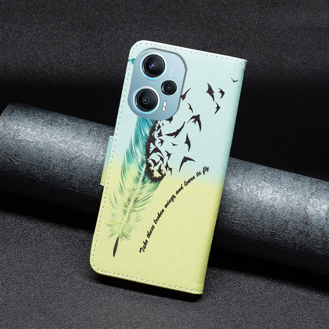 For Xiaomi Poco F5 5G / Redmi Note 12 Turbo Pattern Printing Anti-drop Phone Case Leather Wallet Stand Cover