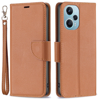 Phone Cover for Xiaomi Poco F5 5G / Redmi Note 12 Turbo , Wallet PU Leather Litchi Texture Flip Stand Phone Case with Strap