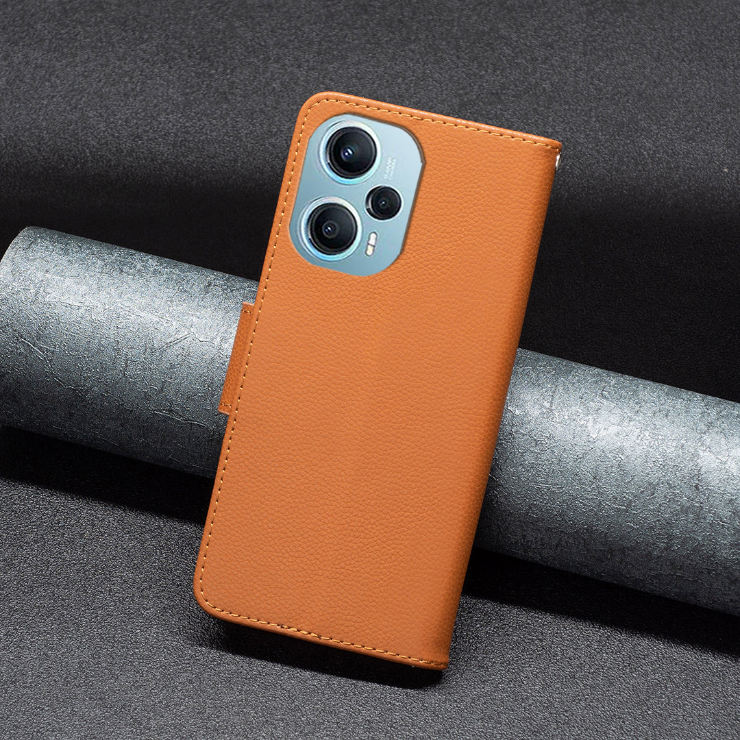 Phone Cover for Xiaomi Poco F5 5G / Redmi Note 12 Turbo , Wallet PU Leather Litchi Texture Flip Stand Phone Case with Strap