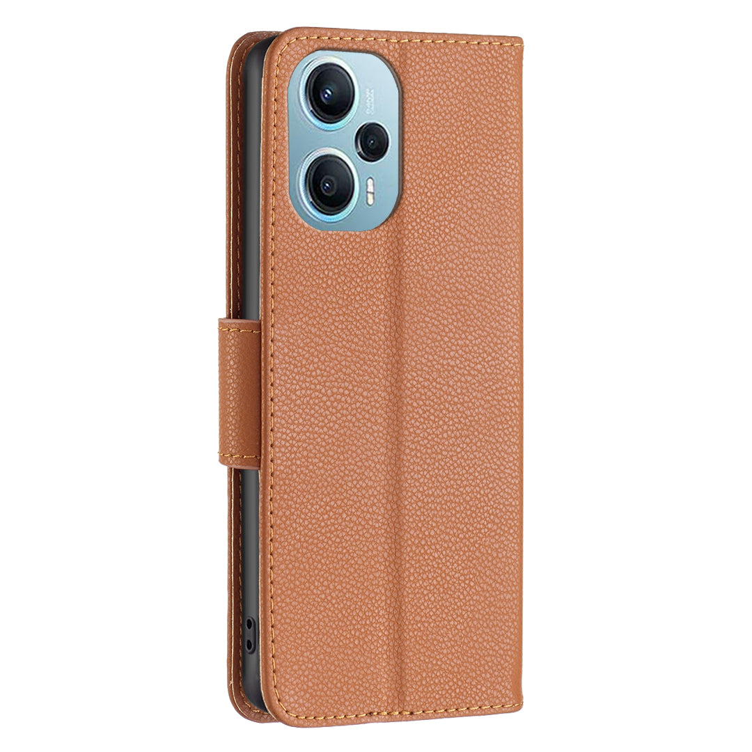 Phone Cover for Xiaomi Poco F5 5G / Redmi Note 12 Turbo , Wallet PU Leather Litchi Texture Flip Stand Phone Case with Strap