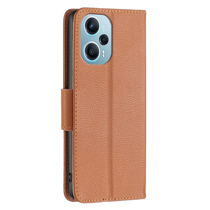 Phone Cover for Xiaomi Poco F5 5G / Redmi Note 12 Turbo , Wallet PU Leather Litchi Texture Flip Stand Phone Case with Strap