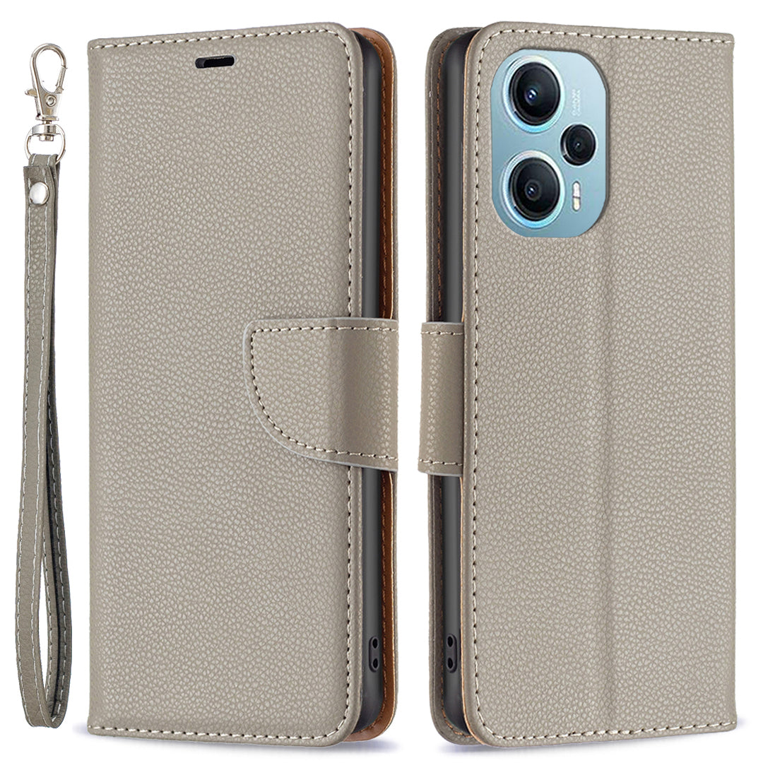 Phone Cover for Xiaomi Poco F5 5G / Redmi Note 12 Turbo , Wallet PU Leather Litchi Texture Flip Stand Phone Case with Strap