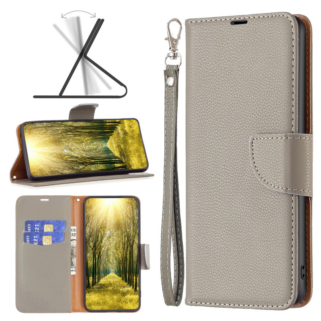 Phone Cover for Xiaomi Poco F5 5G / Redmi Note 12 Turbo , Wallet PU Leather Litchi Texture Flip Stand Phone Case with Strap