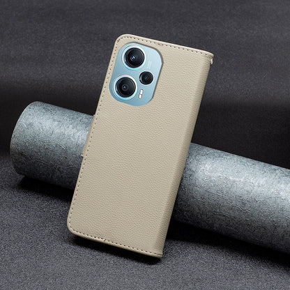 Phone Cover for Xiaomi Poco F5 5G / Redmi Note 12 Turbo , Wallet PU Leather Litchi Texture Flip Stand Phone Case with Strap