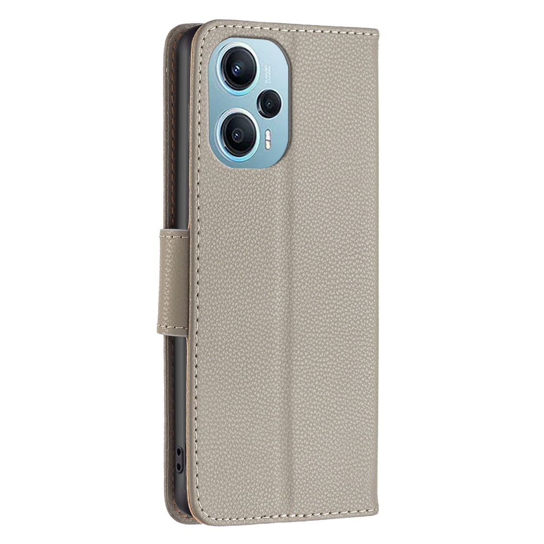 Phone Cover for Xiaomi Poco F5 5G / Redmi Note 12 Turbo , Wallet PU Leather Litchi Texture Flip Stand Phone Case with Strap