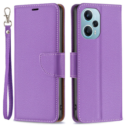 Phone Cover for Xiaomi Poco F5 5G / Redmi Note 12 Turbo , Wallet PU Leather Litchi Texture Flip Stand Phone Case with Strap