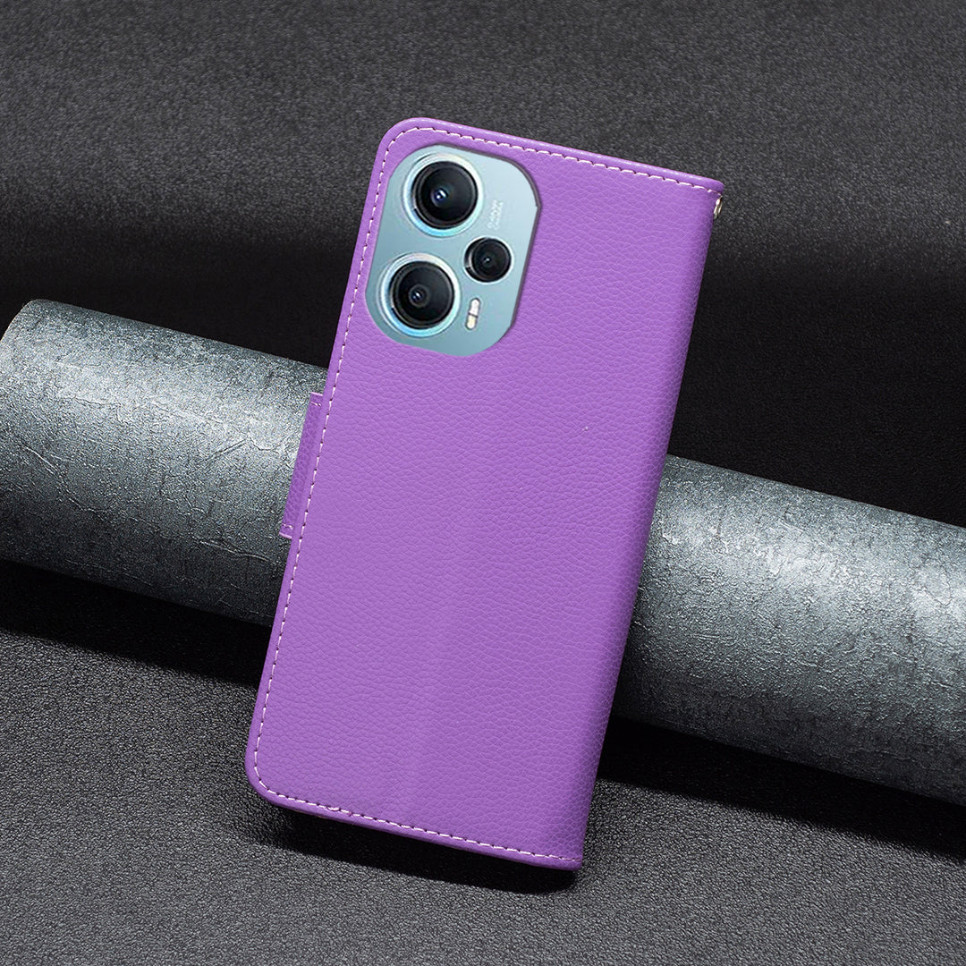 Phone Cover for Xiaomi Poco F5 5G / Redmi Note 12 Turbo , Wallet PU Leather Litchi Texture Flip Stand Phone Case with Strap