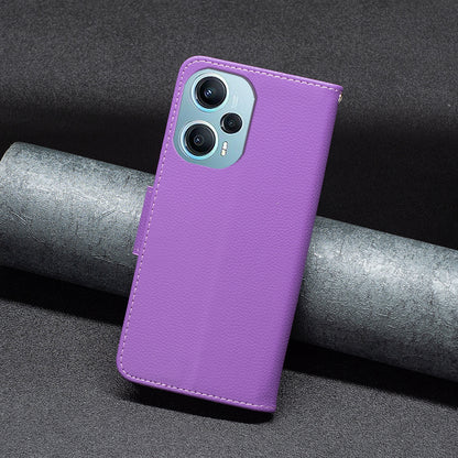 Phone Cover for Xiaomi Poco F5 5G / Redmi Note 12 Turbo , Wallet PU Leather Litchi Texture Flip Stand Phone Case with Strap