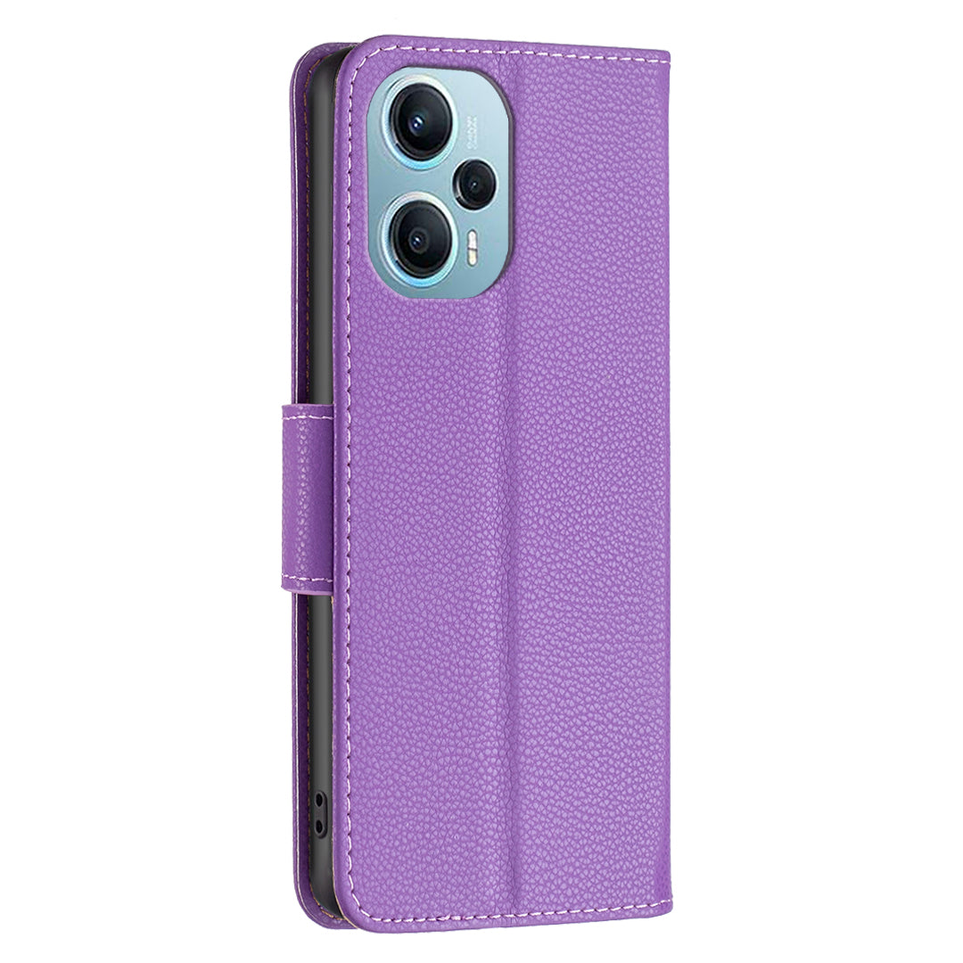 Phone Cover for Xiaomi Poco F5 5G / Redmi Note 12 Turbo , Wallet PU Leather Litchi Texture Flip Stand Phone Case with Strap