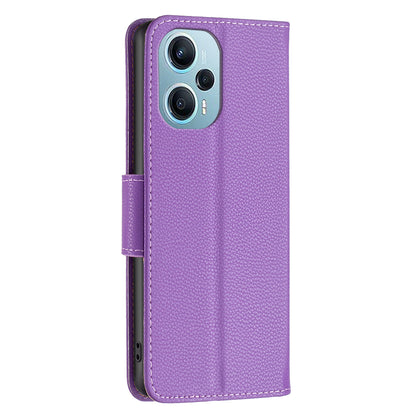 Phone Cover for Xiaomi Poco F5 5G / Redmi Note 12 Turbo , Wallet PU Leather Litchi Texture Flip Stand Phone Case with Strap