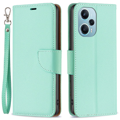 Phone Cover for Xiaomi Poco F5 5G / Redmi Note 12 Turbo , Wallet PU Leather Litchi Texture Flip Stand Phone Case with Strap
