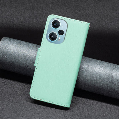Phone Cover for Xiaomi Poco F5 5G / Redmi Note 12 Turbo , Wallet PU Leather Litchi Texture Flip Stand Phone Case with Strap