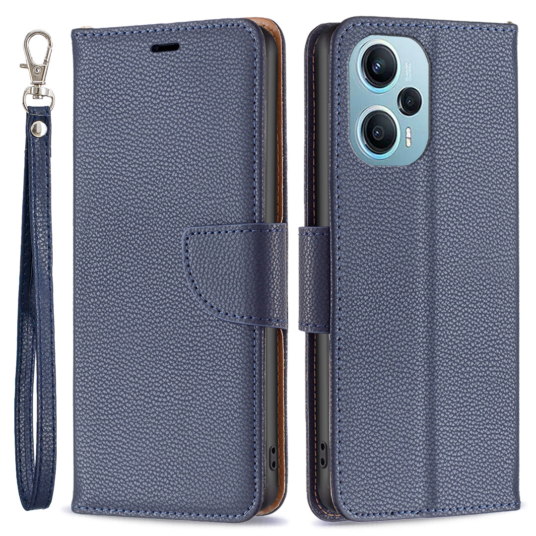 Phone Cover for Xiaomi Poco F5 5G / Redmi Note 12 Turbo , Wallet PU Leather Litchi Texture Flip Stand Phone Case with Strap