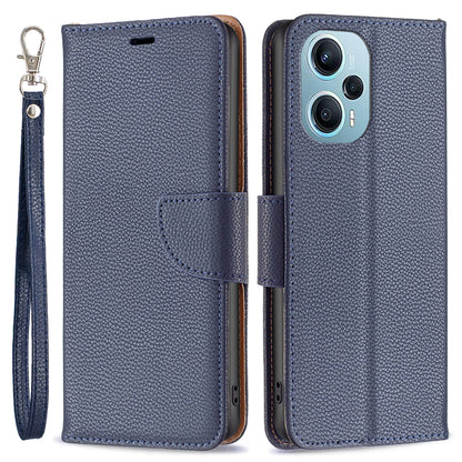 Phone Cover for Xiaomi Poco F5 5G / Redmi Note 12 Turbo , Wallet PU Leather Litchi Texture Flip Stand Phone Case with Strap