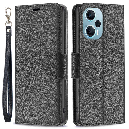 Phone Cover for Xiaomi Poco F5 5G / Redmi Note 12 Turbo , Wallet PU Leather Litchi Texture Flip Stand Phone Case with Strap